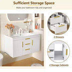 Meuble-lavabo de salle de bain mural de 36 pouces avec meuble de rangement flottant à 2 tiroirs, meuble de salle de bain en bois massif, blanc