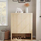 Meuble à chaussures de 112 cm de haut, organisateur de rangement avec portes et 4 étagères réglables, étagère à chaussures moderne autoportante pour entrée, couloir, salon