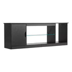 VIYET Modern Black TV Stand - Fits 65 TVs, Light Strip, Glass&Adjustable Shelves