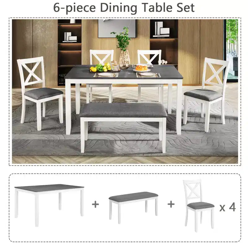 sumyeg Ensemble de salle à manger 6 pièces avec banc et 4 chaises pour cuisine ou salle à manger