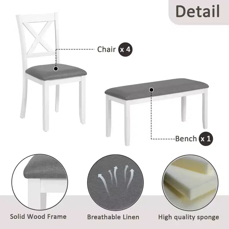 sumyeg Ensemble de salle à manger 6 pièces avec banc et 4 chaises pour cuisine ou salle à manger