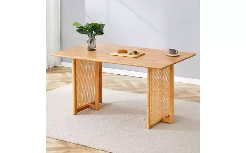 TUYOHW Solid Wood Kitchen Table with Anti-Slip Feet,Dining Table for 4,Wooden Table for Living Room,Imitation Vine Texture Design,Brown