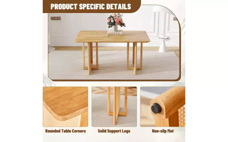 Table de cuisine en bois massif TUYOHW avec pieds antidérapants, table à manger pour 4 personnes, table en bois pour salon, design imitation texture de vigne, marron