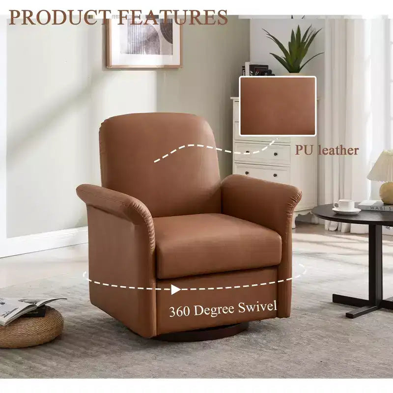 TUYOHW Fauteuil d'appoint pivotant moderne avec base en bois, fauteuil lounge avec accoudoirs courbés, fauteuil simple pour salon, chambre à coucher