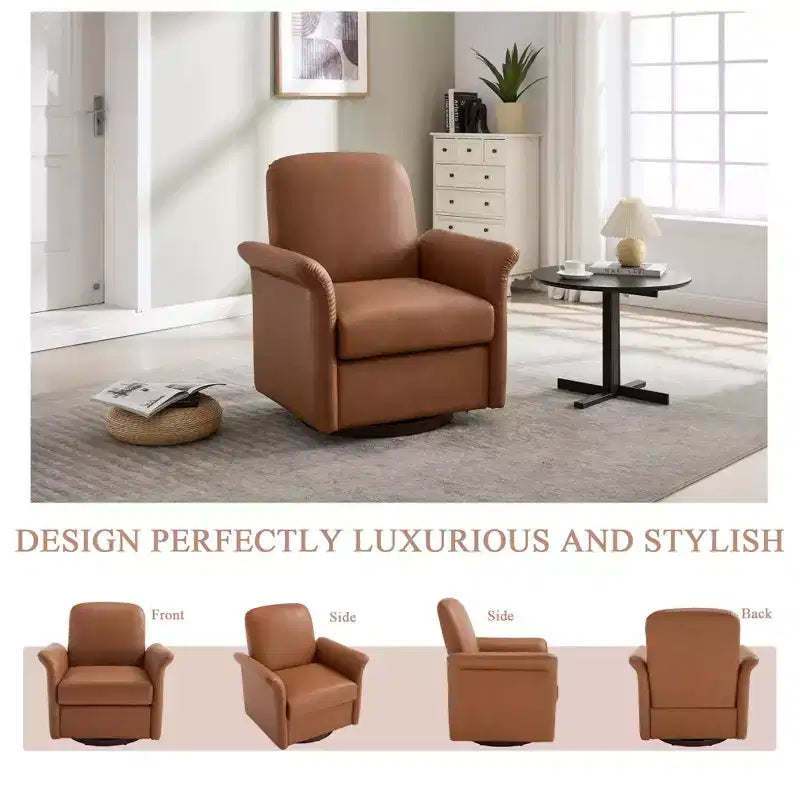 TUYOHW Fauteuil d'appoint pivotant moderne avec base en bois, fauteuil lounge avec accoudoirs courbés, fauteuil simple pour salon, chambre à coucher