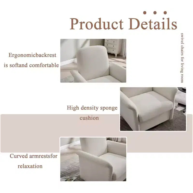 TUYOHW Fauteuil d'appoint pivotant moderne avec base en bois, fauteuil lounge avec accoudoirs courbés, fauteuil simple pour salon, chambre à coucher