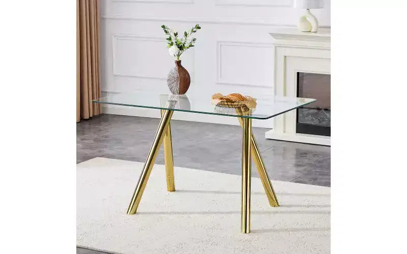 Table à manger TUYOHW en verre trempé avec pieds en métal, table de cuisine rectangulaire de 130 cm avec coins arrondis, table minimaliste pour salon et salle à manger