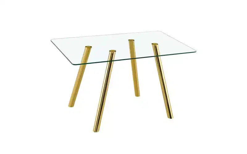TUYOHW Tempered Glass Dining Table with Metal Legs,51 Rectangle Kitchen Table with Rounded Corners,Minimalist Table for Living,Dining Room