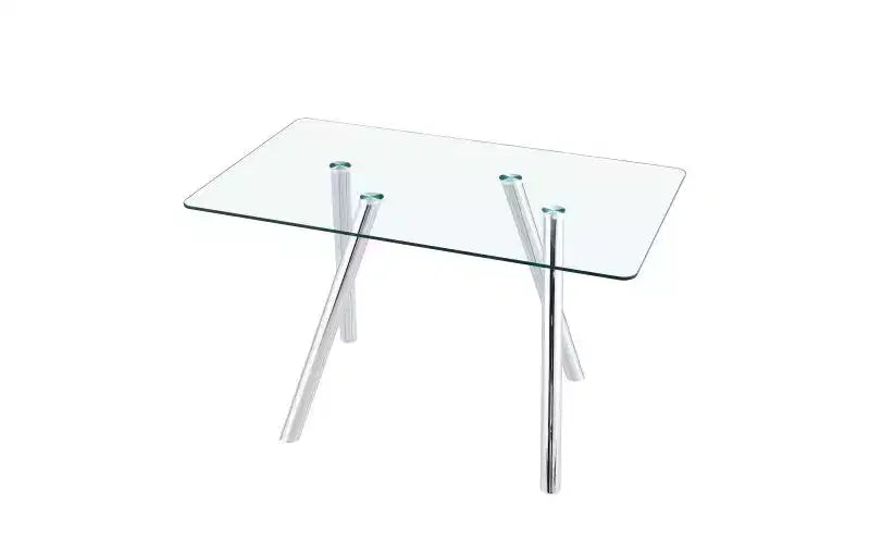 Table à manger TUYOHW en verre trempé avec pieds en métal, table de cuisine rectangulaire de 130 cm avec coins arrondis, table minimaliste pour salon et salle à manger