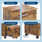 Meuble de classement en bois avec serrure, classeur mobile sous le bureau sur roulettes, compatible A4/lettre, tiroir de rangement roulant, organisateur multifonctionnel