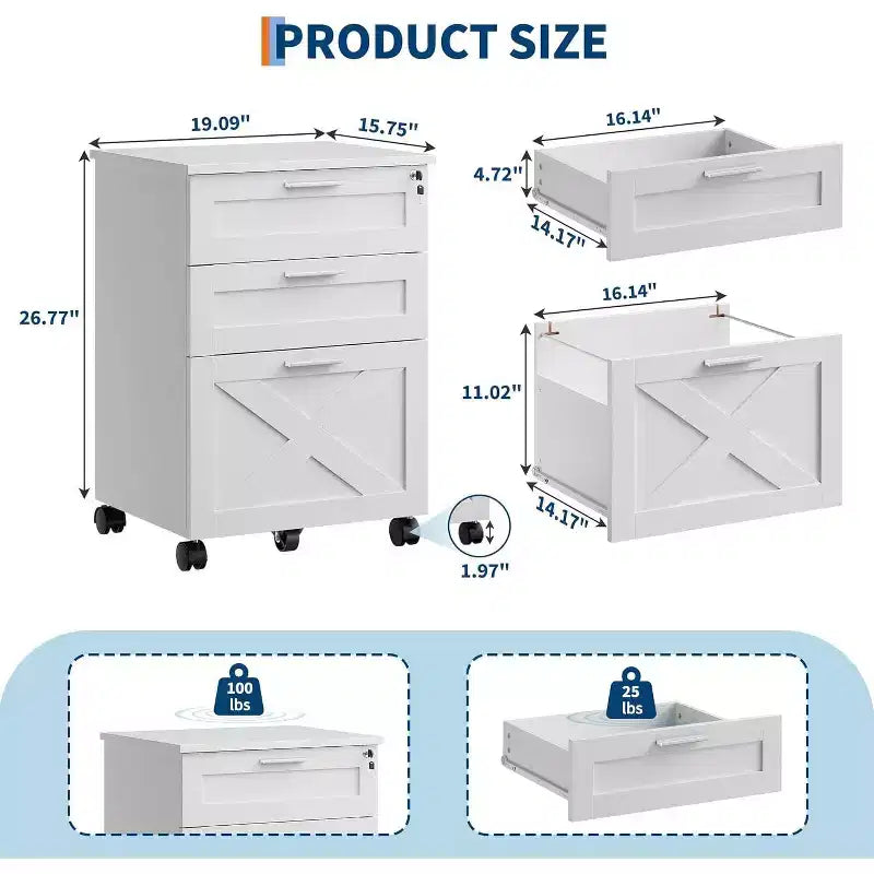 Meuble de classement en bois avec serrure, classeur mobile sous le bureau sur roulettes, compatible A4/lettre, tiroir de rangement roulant, organisateur multifonctionnel