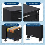 Meuble de classement en bois avec serrure, classeur mobile sous le bureau sur roulettes, compatible A4/lettre, tiroir de rangement roulant, organisateur multifonctionnel