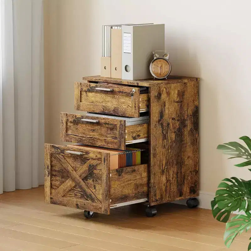 Meuble de classement en bois avec serrure, classeur mobile sous le bureau sur roulettes, compatible A4/lettre, tiroir de rangement roulant, organisateur multifonctionnel