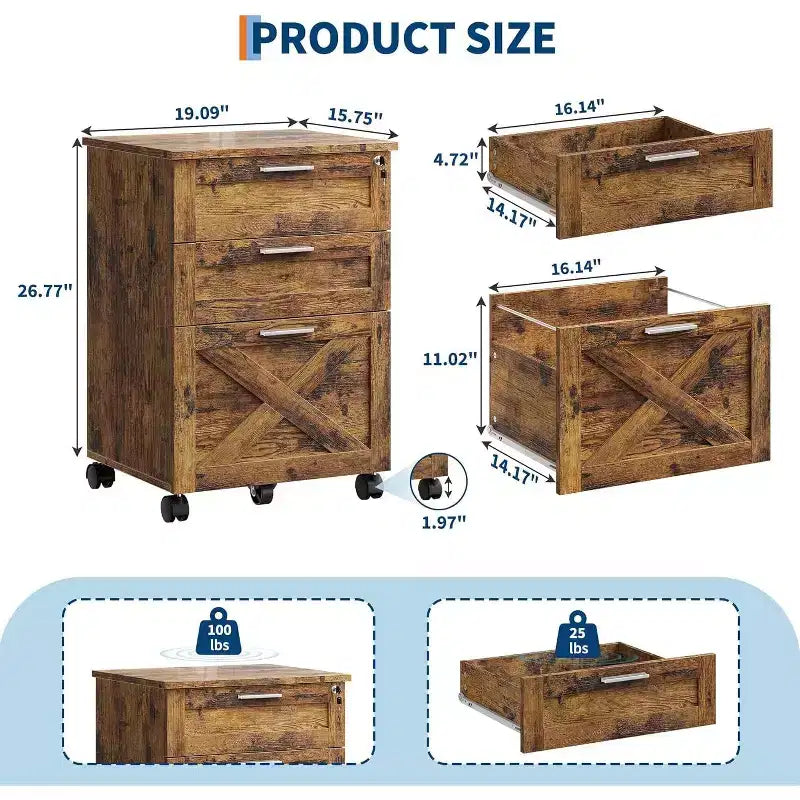Meuble de classement en bois avec serrure, classeur mobile sous le bureau sur roulettes, compatible A4/lettre, tiroir de rangement roulant, organisateur multifonctionnel