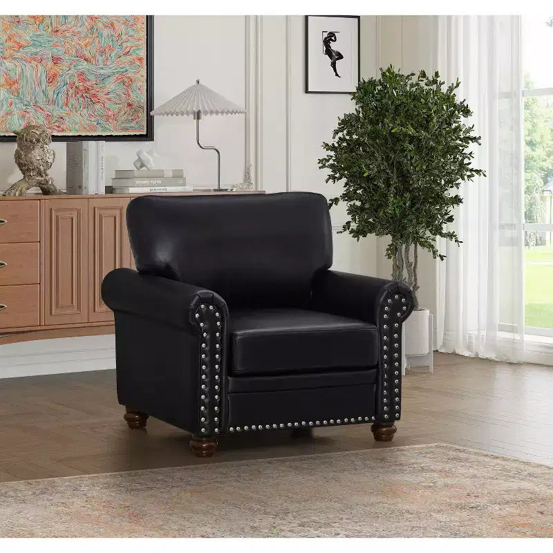 TUYOHW 35.83 Inch Modern Faux Leather Single Sofa with Wood Legs for Living Room,Office,Apartment