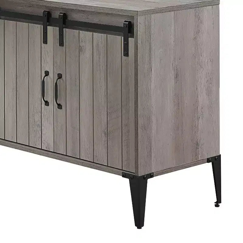 TUYOHW 48 L-Shape Bureau d'angle, Bureau informatique moderne avec rangement porte coulissante de style grange, gestion des câbles, pieds en métal, bureau d'étude pour bureau à domicile