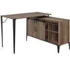 TUYOHW 48 L-Shape Bureau d'angle, Bureau informatique moderne avec rangement porte coulissante de style grange, gestion des câbles, pieds en métal, bureau d'étude pour bureau à domicile