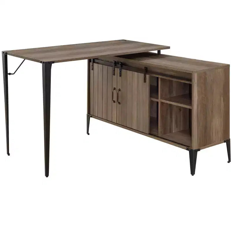 TUYOHW 48 L-Shape Bureau d'angle, Bureau informatique moderne avec rangement porte coulissante de style grange, gestion des câbles, pieds en métal, bureau d'étude pour bureau à domicile