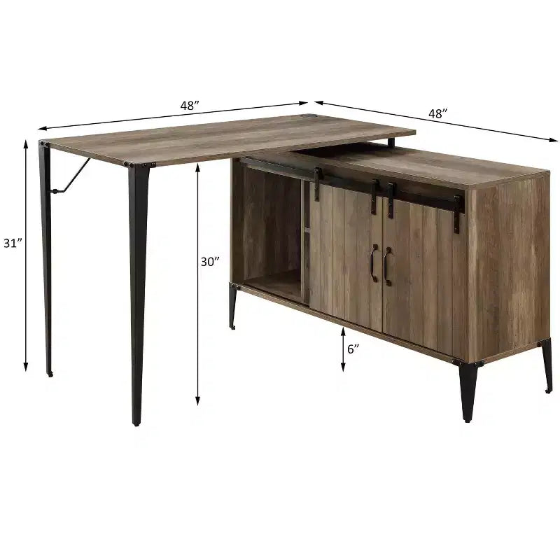 TUYOHW 48 L-Shape Bureau d'angle, Bureau informatique moderne avec rangement porte coulissante de style grange, gestion des câbles, pieds en métal, bureau d'étude pour bureau à domicile