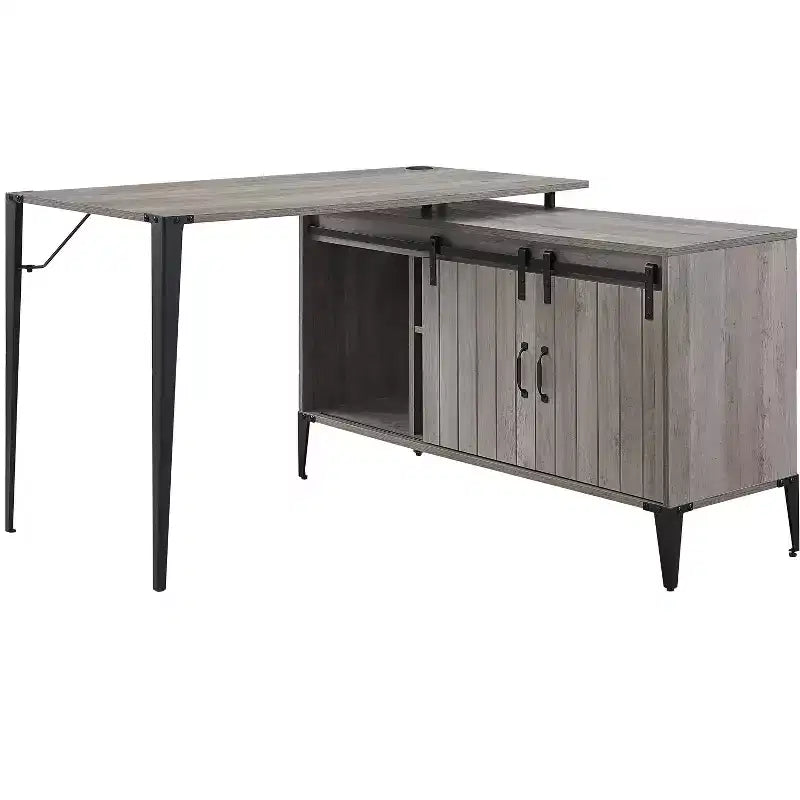 TUYOHW 48 L-Shape Bureau d'angle, Bureau informatique moderne avec rangement porte coulissante de style grange, gestion des câbles, pieds en métal, bureau d'étude pour bureau à domicile