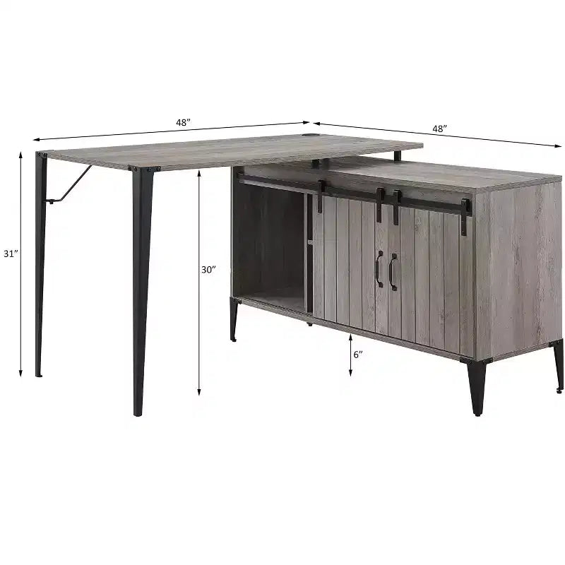 TUYOHW 48 L-Shape Bureau d'angle, Bureau informatique moderne avec rangement porte coulissante de style grange, gestion des câbles, pieds en métal, bureau d'étude pour bureau à domicile
