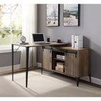 TUYOHW 48 L-Shape Bureau d'angle, Bureau informatique moderne avec rangement porte coulissante de style grange, gestion des câbles, pieds en métal, bureau d'étude pour bureau à domicile