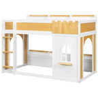 Lit superposé jumeau sur jumeau/double sur double avec étagères de rangement, cadre de lit superposé en bois jumeau/double avec fenêtre et deux portes