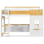 Lit superposé jumeau sur jumeau/double sur double avec étagères de rangement, cadre de lit superposé en bois jumeau/double avec fenêtre et deux portes