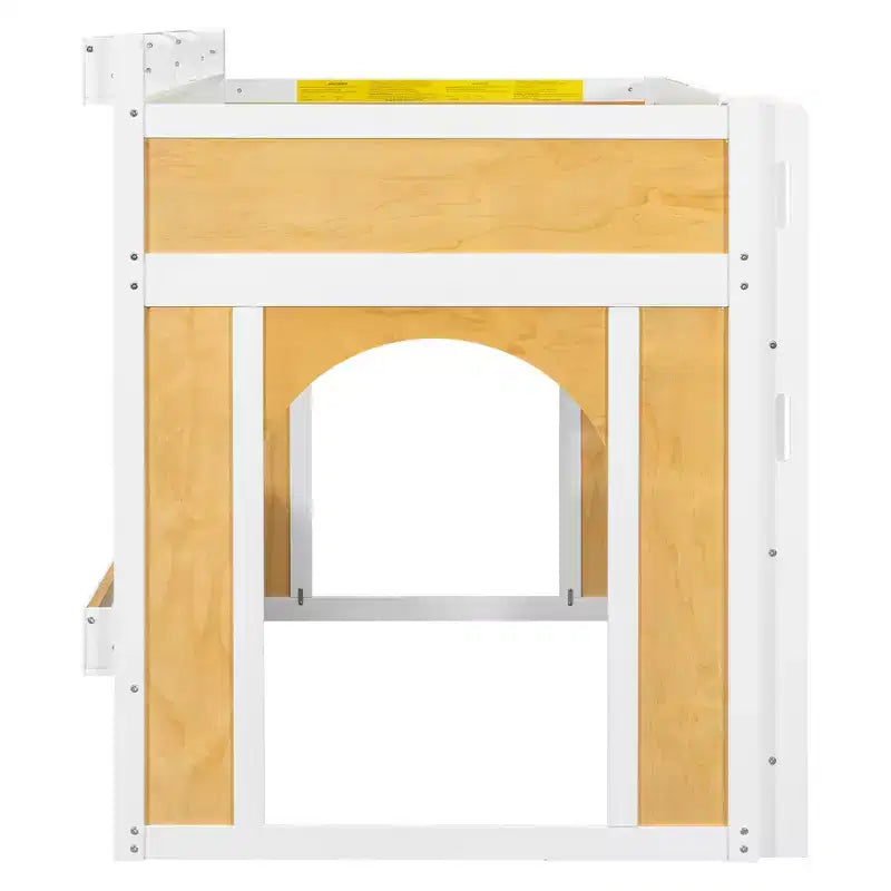 Lit superposé jumeau sur jumeau/double sur double avec étagères de rangement, cadre de lit superposé en bois jumeau/double avec fenêtre et deux portes