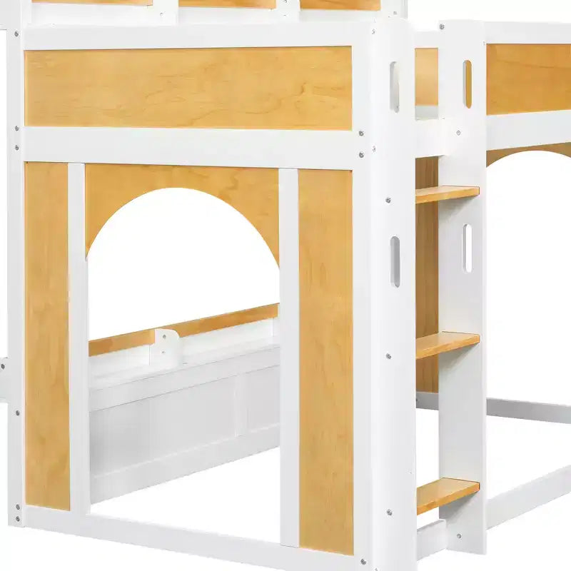 Lit superposé jumeau sur jumeau/double sur double avec étagères de rangement, cadre de lit superposé en bois jumeau/double avec fenêtre et deux portes