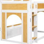 Lit superposé jumeau sur jumeau/double sur double avec étagères de rangement, cadre de lit superposé en bois jumeau/double avec fenêtre et deux portes