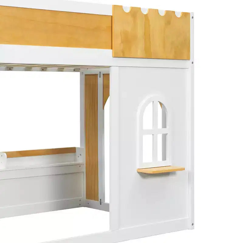 Lit superposé jumeau sur jumeau/double sur double avec étagères de rangement, cadre de lit superposé en bois jumeau/double avec fenêtre et deux portes