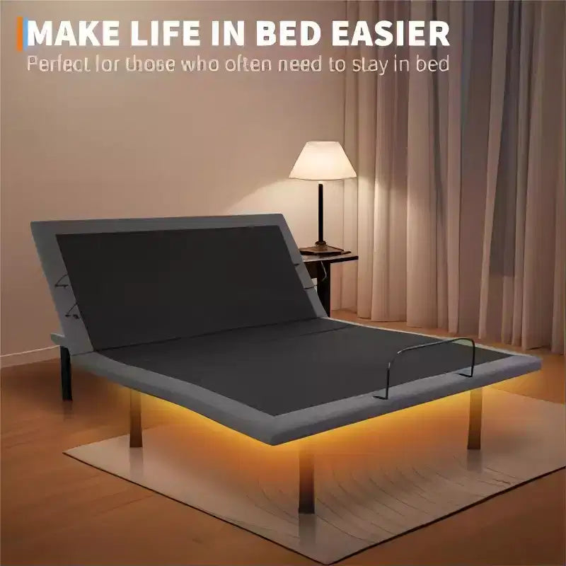 Cadre de lit réglable zéro espace avec télécommande sans fil et massage, montage facile, tête et pieds ajustables, ports USB