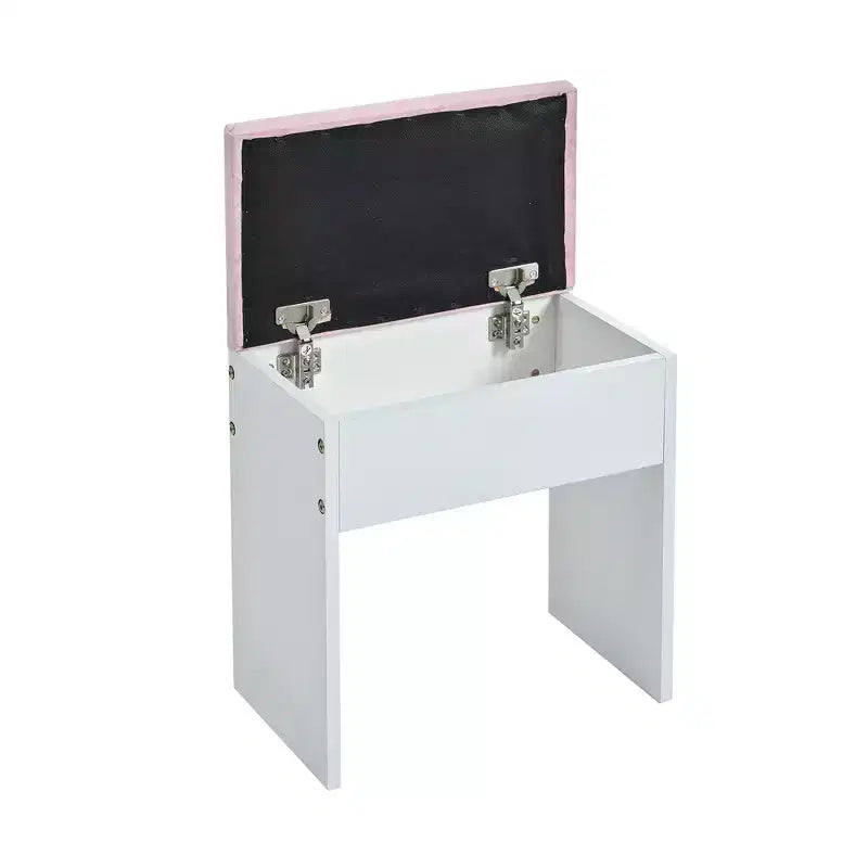 Coiffeuse Whisen, coiffeuse plateau en verre, 6 tiroirs et étagères roses, tabouret