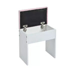 Coiffeuse Whisen, coiffeuse plateau en verre, 6 tiroirs et étagères roses, tabouret
