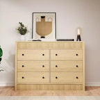 6 Drawer Dresser for Bedroom,Wooden Fluted Chest of Drawers,Modern Oak Storage Organizer for Living Room,Hallway, Entryway