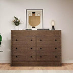 Commode à 6 tiroirs pour chambre à coucher, commode en bois cannelé, organisateur de rangement moderne en chêne pour salon, couloir, entrée