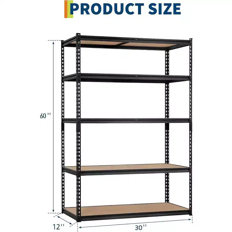 Étagère métallique robuste à 5 niveaux (30 x 12 x 60, noire), capacité de charge de 900 kg, pour garage, cuisine, cellier, sous-sol et buanderie