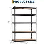 Étagère métallique robuste à 5 niveaux (30 x 12 x 60, noire), capacité de charge de 900 kg, pour garage, cuisine, cellier, sous-sol et buanderie