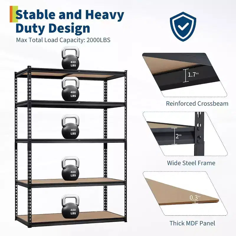 Étagère métallique robuste à 5 niveaux (30 x 12 x 60, noire), capacité de charge de 900 kg, pour garage, cuisine, cellier, sous-sol et buanderie