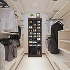 Grand meuble à chaussures en bois à 10 niveaux, organisateur avec 27 casiers et porte-bottes, rangement rustique autonome et mince pour l'entrée, 32 paires, marron rouge