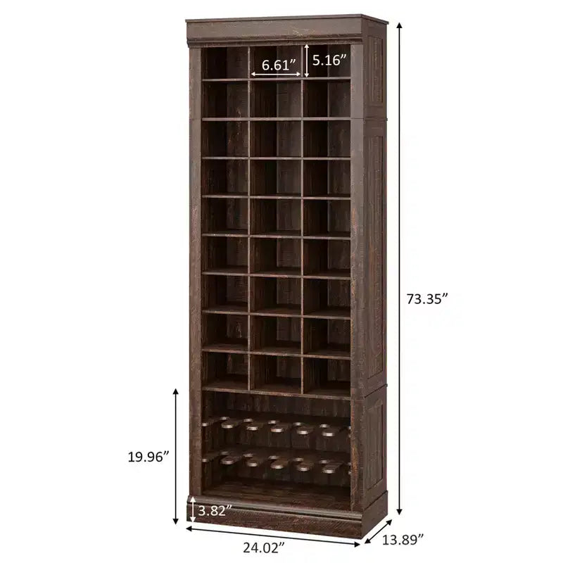 Grand meuble à chaussures en bois à 10 niveaux, organisateur avec 27 casiers et porte-bottes, rangement rustique autonome et mince pour l'entrée, 32 paires, marron rouge