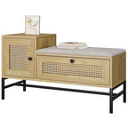 Shoe Bench, Entryway Bench  Rattan Storage Bench with Flip Drawer Natural Oak for Hallway/Bedroom