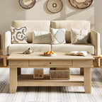 Table basse Acekool avec tiroir et étagère de rangement ouverte, grande table de salon en bois, facile à nettoyer, marron/chêne clair