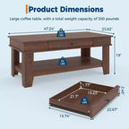 Table basse Acekool avec tiroir et étagère de rangement ouverte, grande table de salon en bois, facile à nettoyer, marron/chêne clair