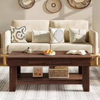 Table basse Acekool avec tiroir et étagère de rangement ouverte, grande table de salon en bois, facile à nettoyer, marron/chêne clair