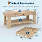 Table basse Acekool avec tiroir et étagère de rangement ouverte, grande table de salon en bois, facile à nettoyer, marron/chêne clair