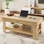 Table basse Acekool avec tiroir et étagère de rangement ouverte, grande table de salon en bois, facile à nettoyer, marron/chêne clair