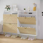 Shoe Cabinet, Entryway Cabinet  45H 2-Flip Drawer Wood Cabinet White+Wood Hidden Storage 31.1W x 9.1D