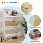 Meuble à chaussures, Meuble d'entrée 45H 2 tiroirs basculants Armoire en bois Blanc+Bois Rangement caché 31.1W x 9.1D